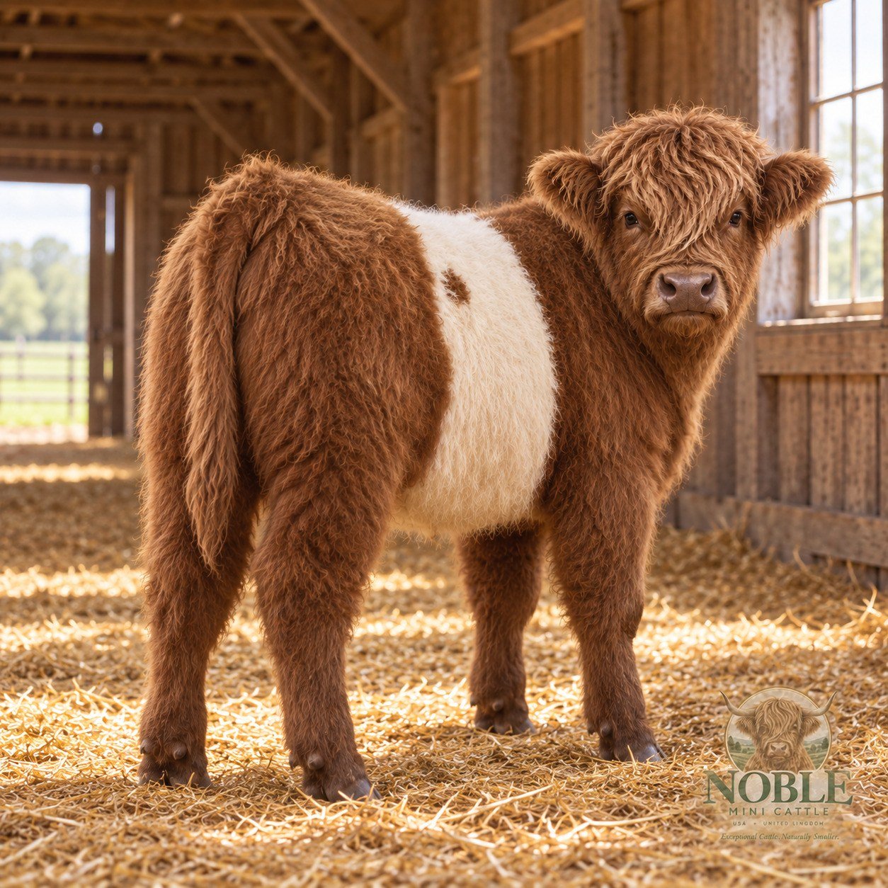 Rear view of Bandit, Miniature Belted Galloway