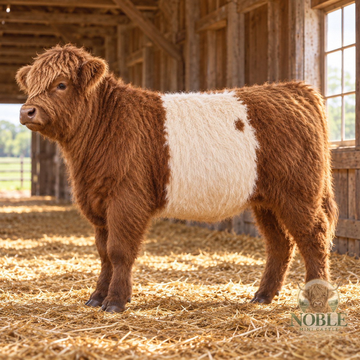 Side view of Bandit, Miniature Belted Galloway