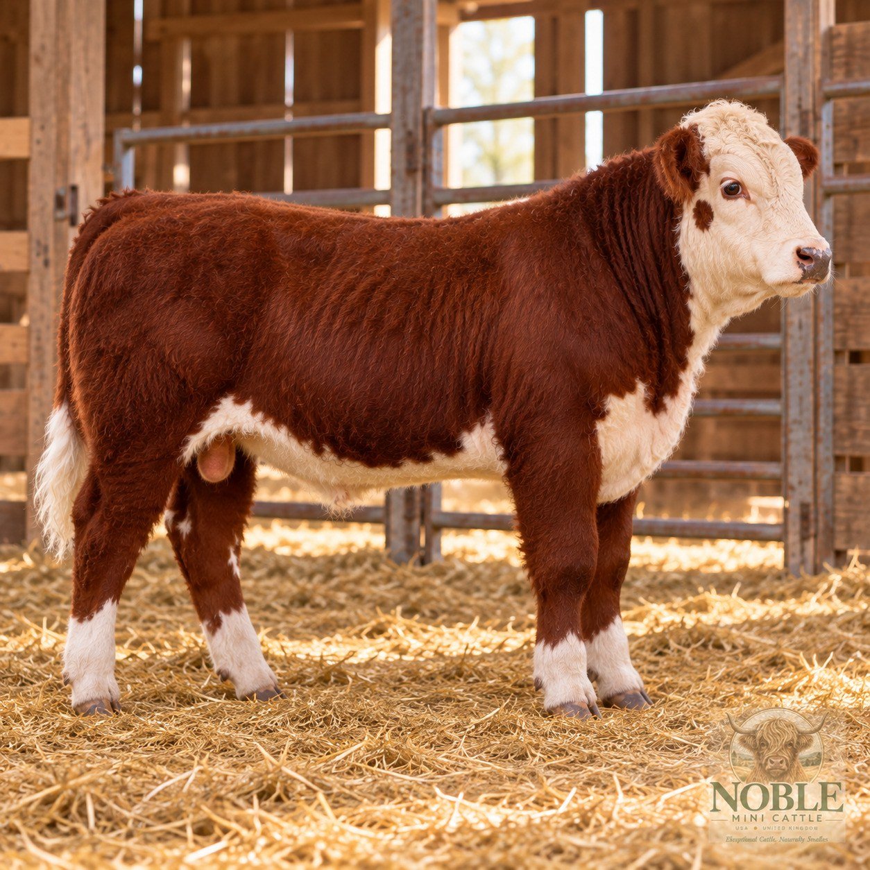 Side view of Hank, Miniature Hereford