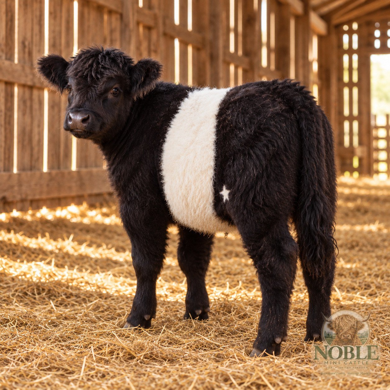 Rear view of Poppy, Miniature Belted Galloway