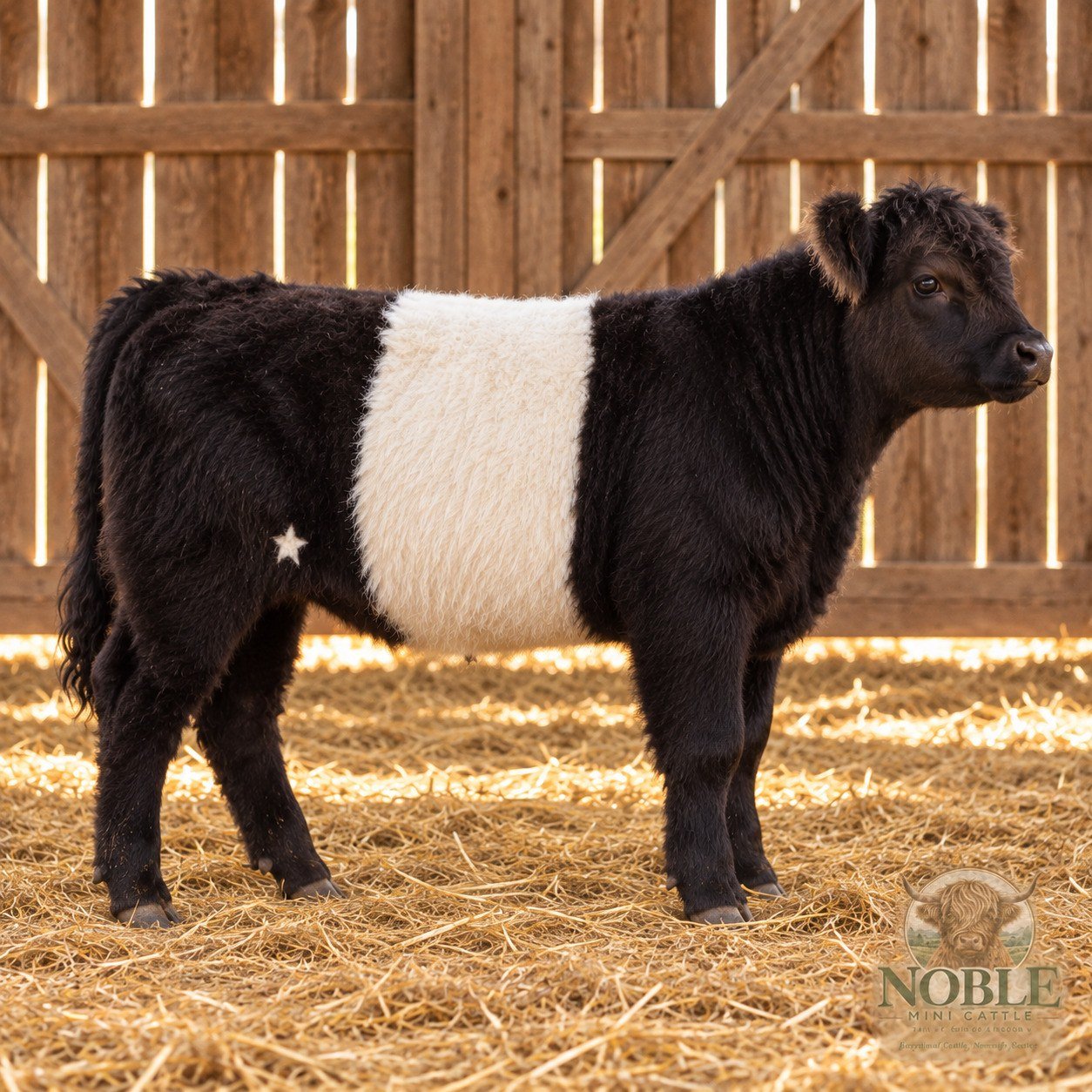 Miniature Belted Galloway cattle profile view