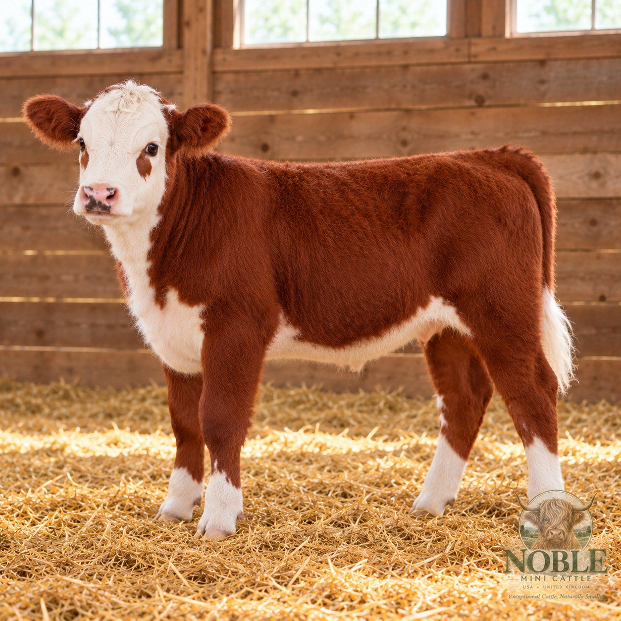 Miniature Hereford cattle profile view